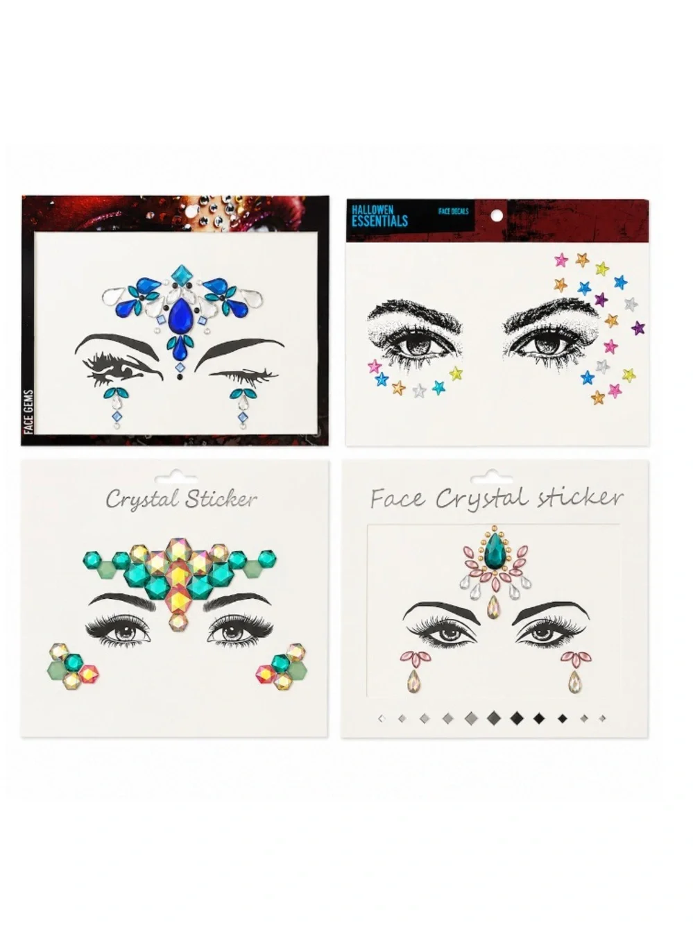 NEW - 4 Set Bundle of Adhesive Face Gem & Crystal - Halloween Rave Festival
